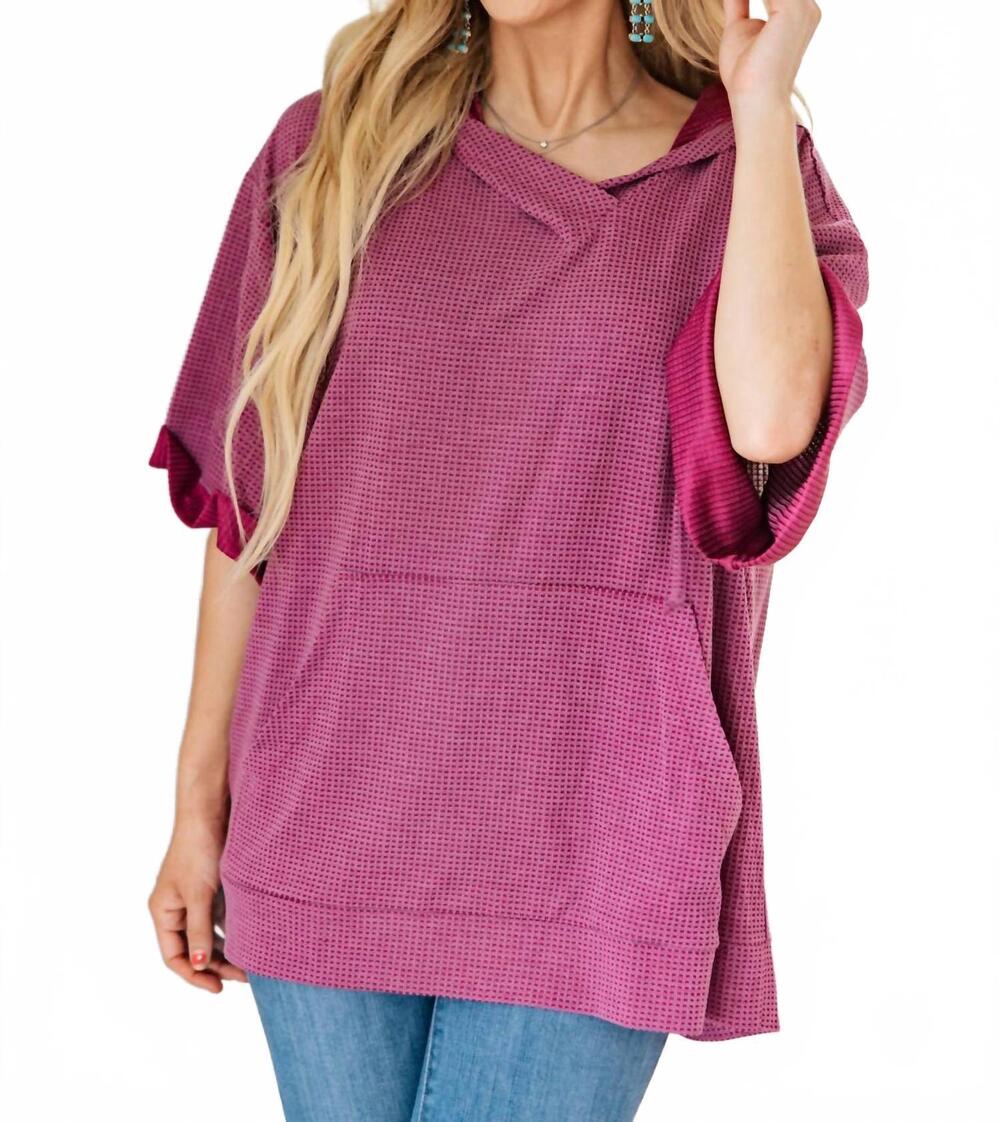 NEW ANDREE BY UNIT two-tone thermal hoodie in magenta